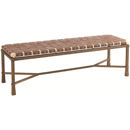 Paddington Metal Base Bench with Woven Leather Seat & Decorative Nailhead Trim